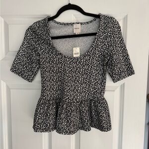 Maeve Black and White Leopard Print Blouse